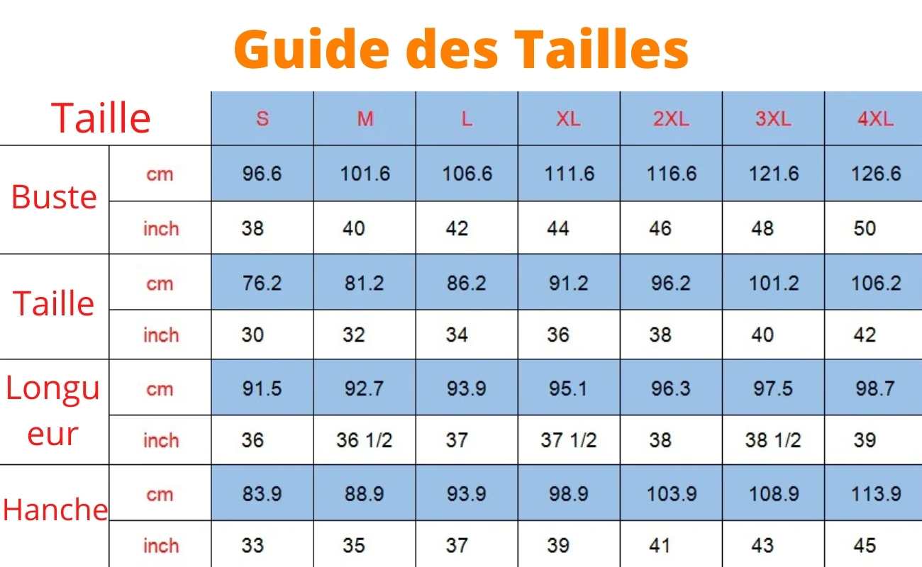 guide de taille robe africaine courte